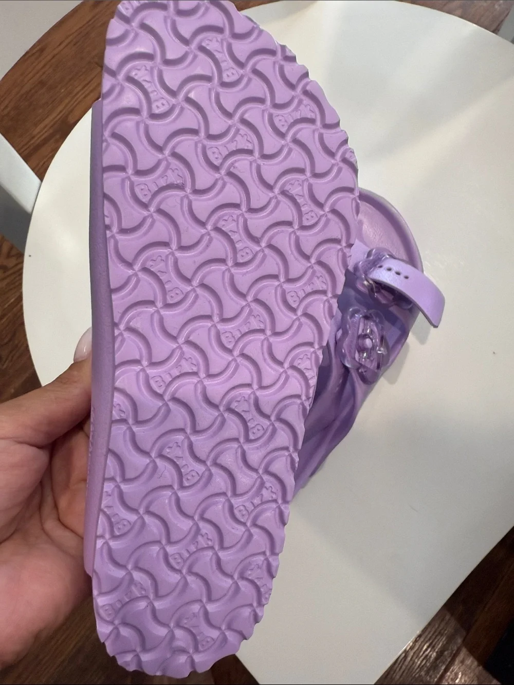 Birkenstock Kids Lilac Double-Strap Sandals with Flower Buckles